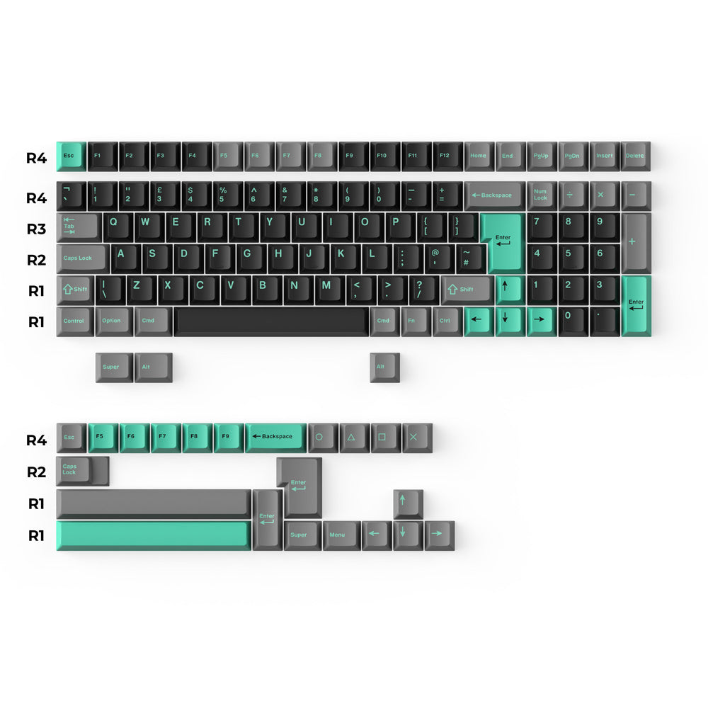 Cherry Profile Double - Shot PBT Full Set Keycaps - Hacker Mint