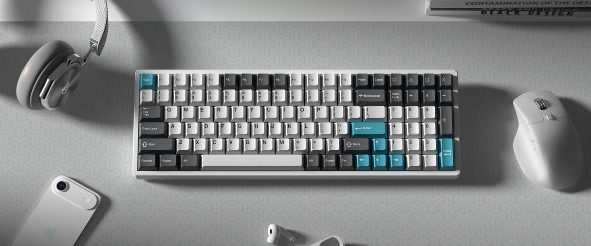 Cherry Profile Double - Shot PBT Full Set Keycaps - Grey, White, and Blue