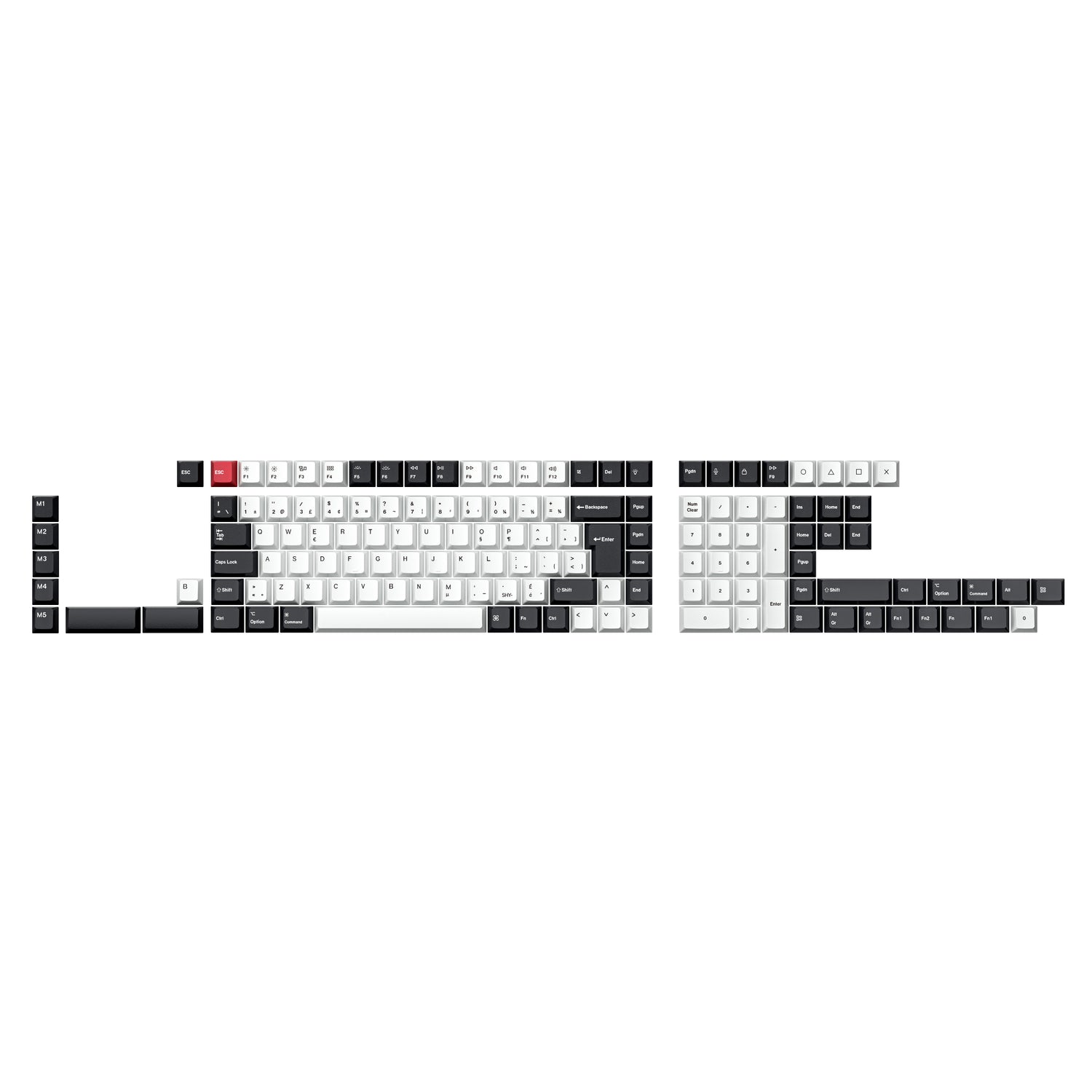 ISO Cherry Profile Dye-Sub PBT Full Keycap Set - Black and White