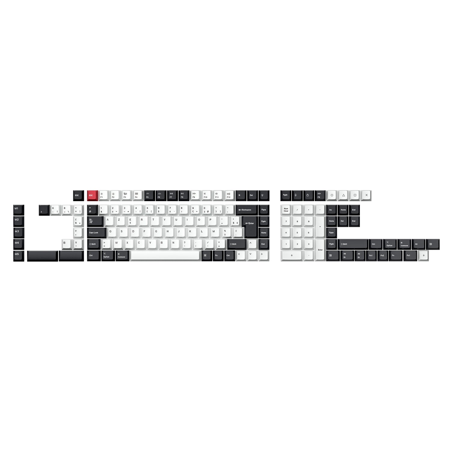 ISO Cherry Profile Dye-Sub PBT Full Keycap Set - Black and White