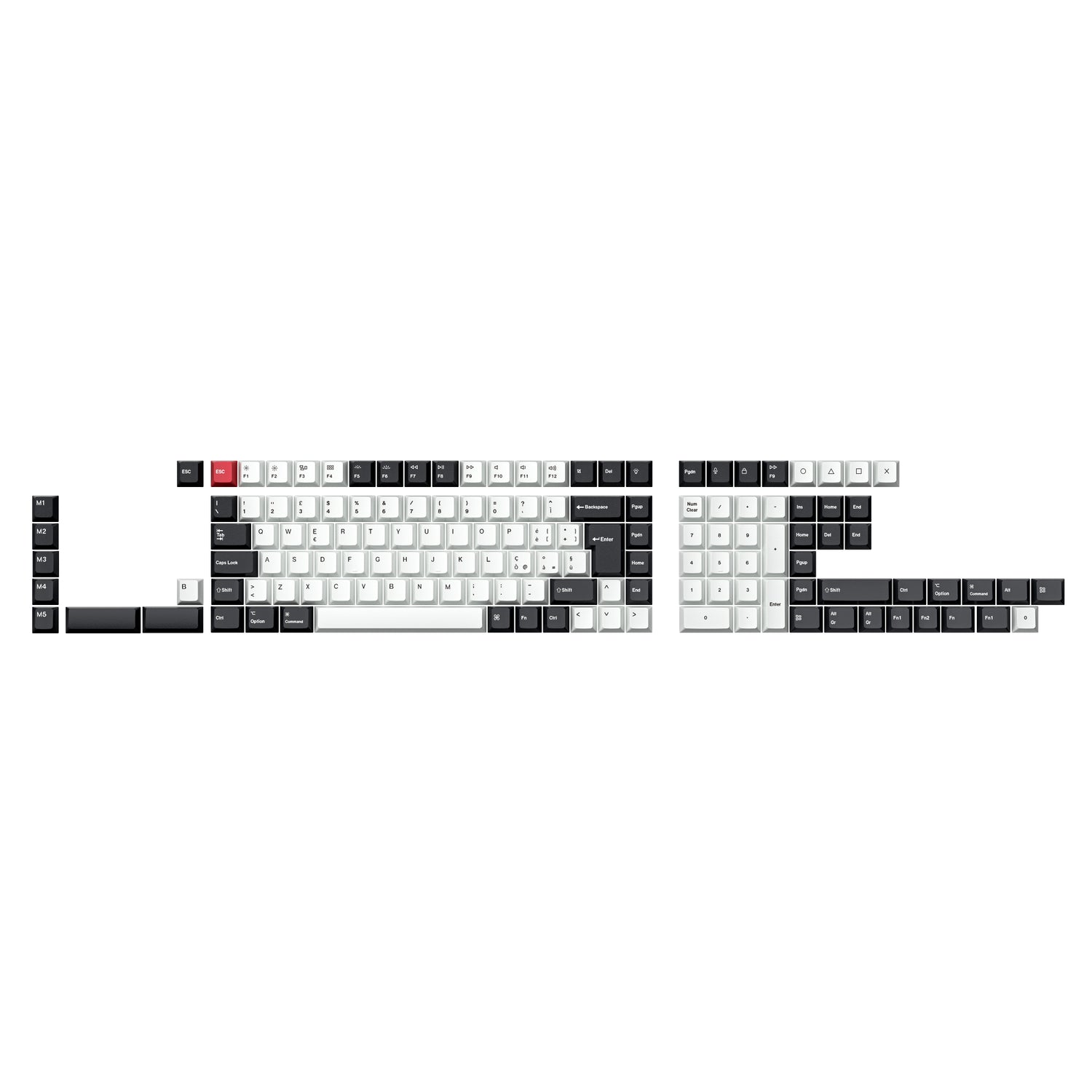ISO Cherry Profile Dye-Sub PBT Full Keycap Set - Black and White