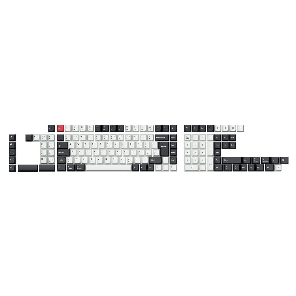 ISO Cherry Profile Dye-Sub PBT Full Keycap Set - Black and White