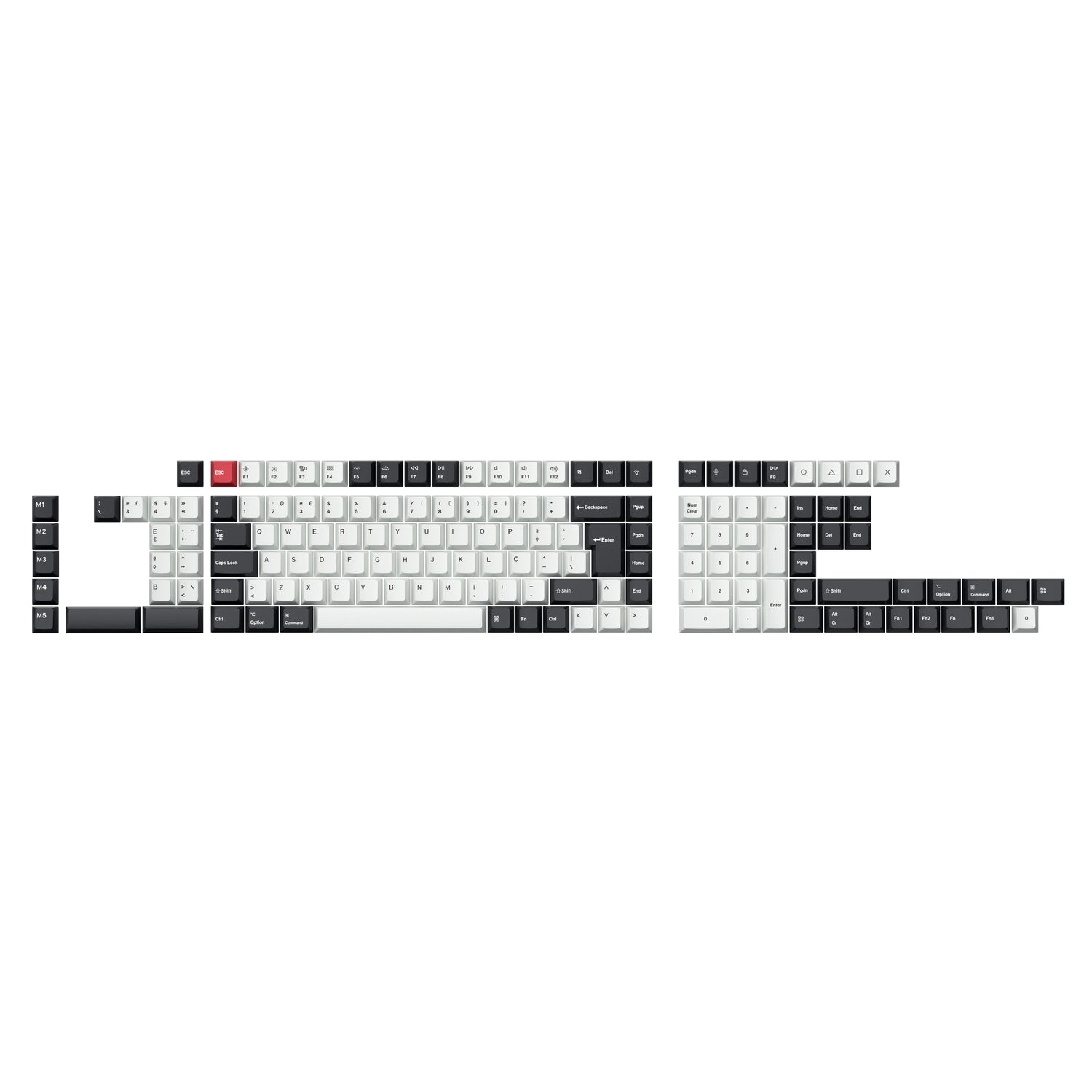 ISO Cherry Profile Dye-Sub PBT Full Keycap Set - Black and White