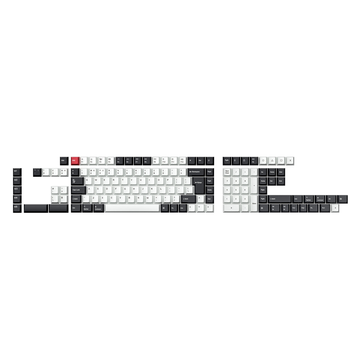 ISO Cherry Profile Dye-Sub PBT Full Keycap Set - Black and White