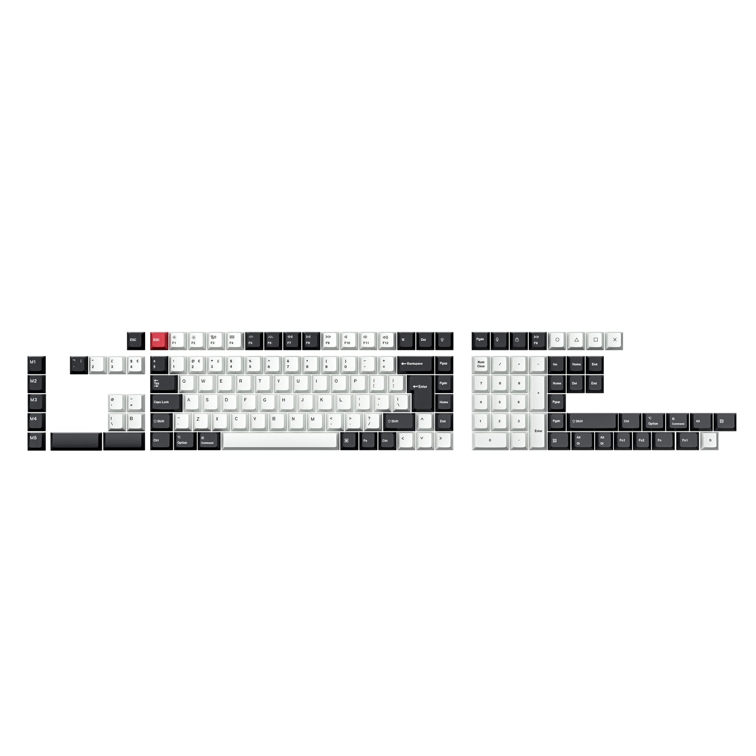 ISO Cherry Profile Dye-Sub PBT Full Keycap Set - Black and White