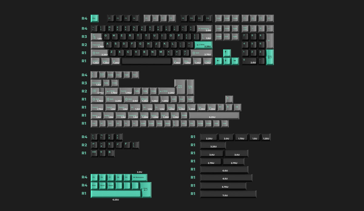 Cherry Profile Double - Shot PBT Full Set Keycaps - Hacker Mint