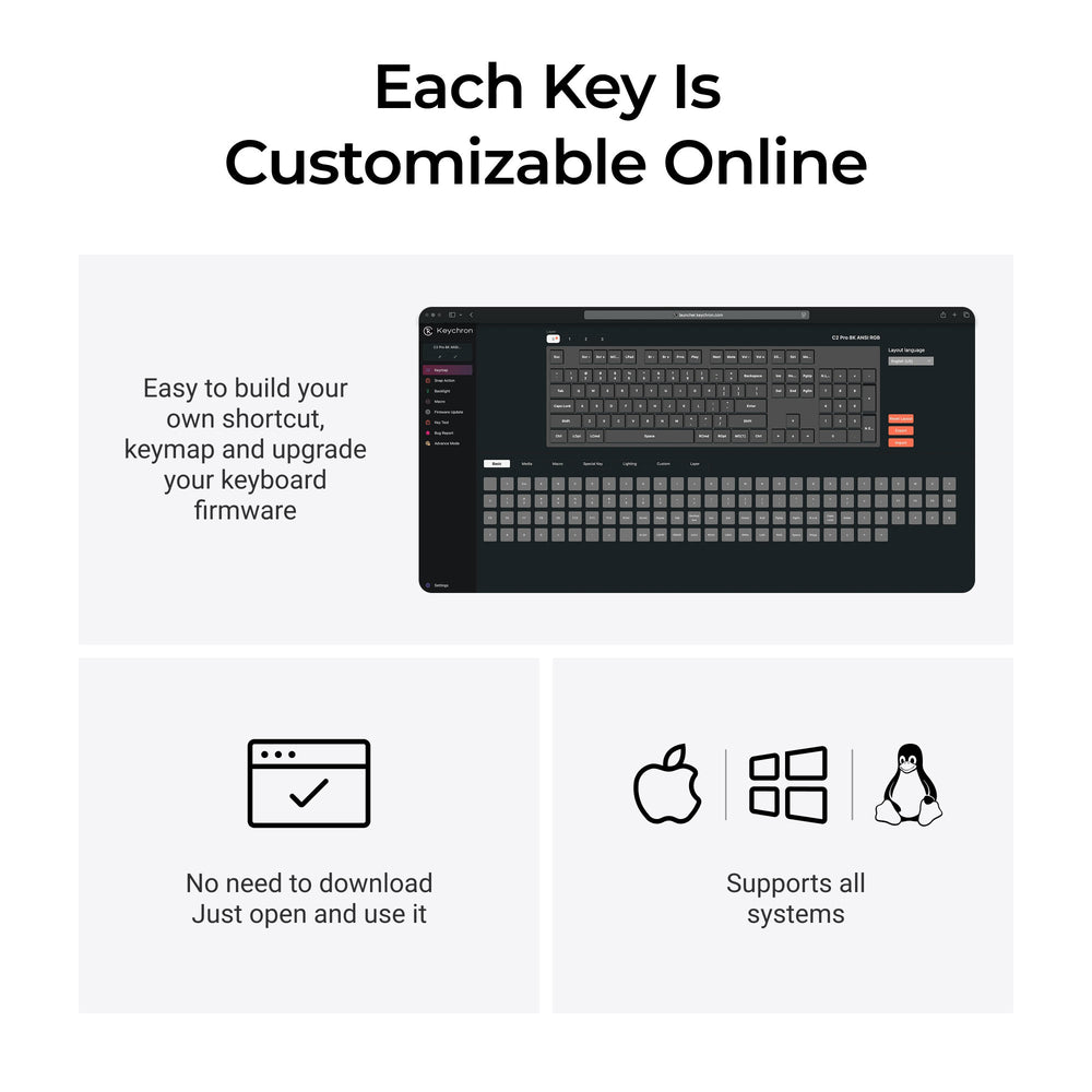 Keychron C2 Pro 8K QMK Wired Custom Mechanical Keyboard (US ANSI Layout)