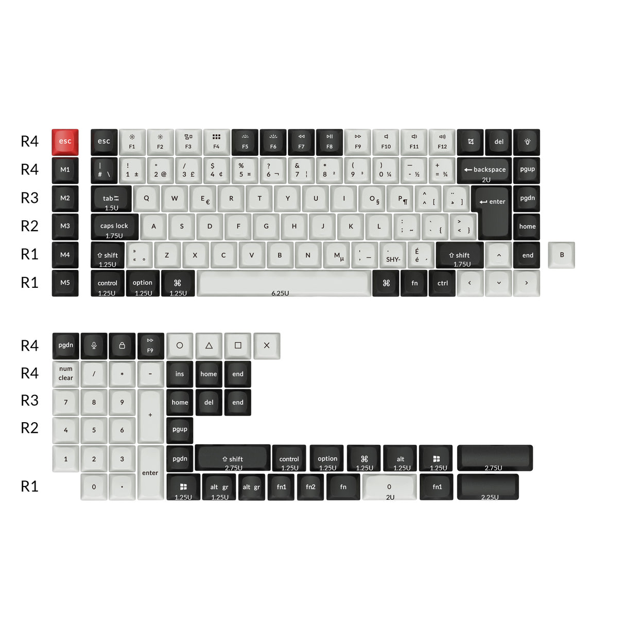 ISO Layout Profile Dye-Sub PBT Full Keycap Set - Black and White