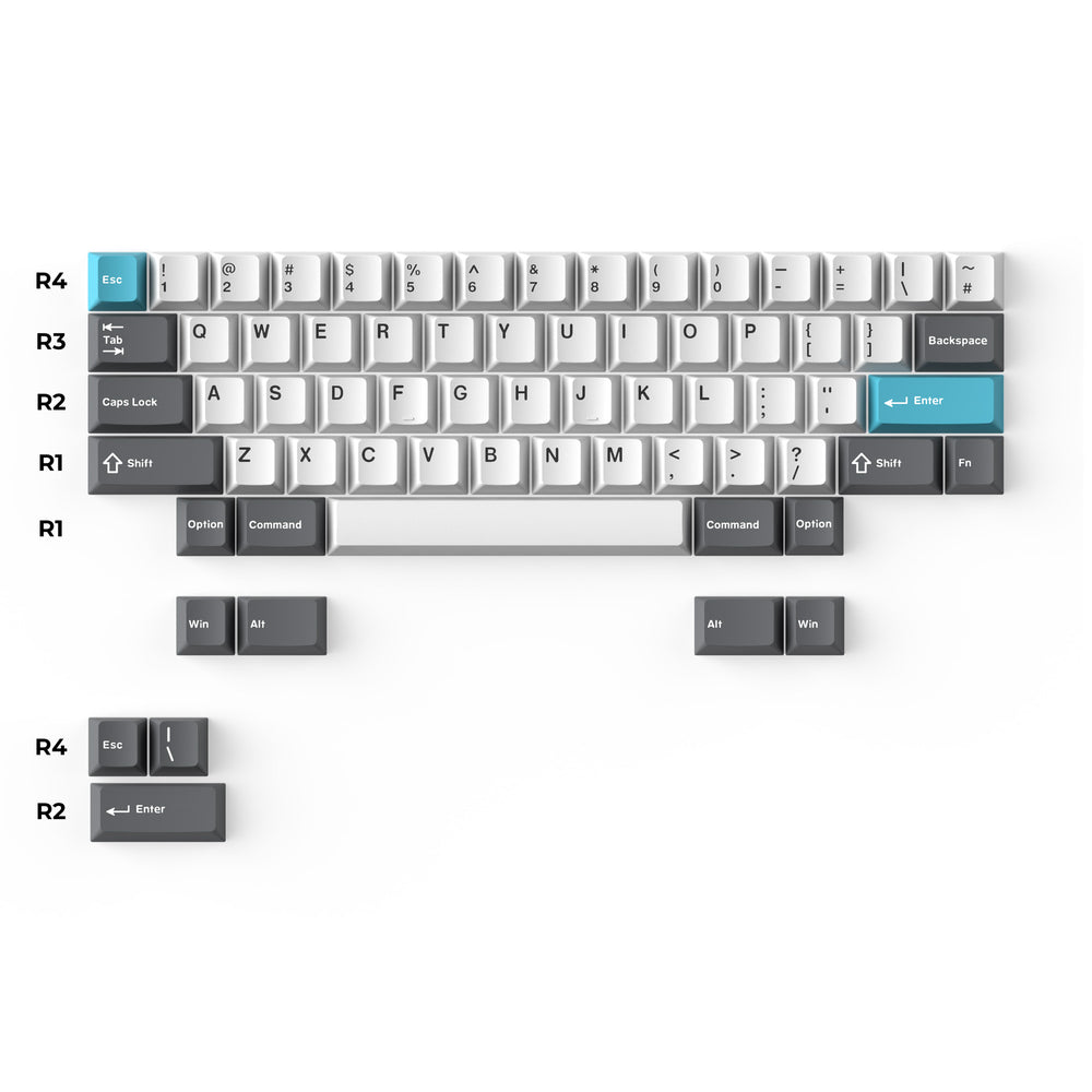 Cherry Profile Double - Shot PBT Full Set Keycaps - Grey, White, and Blue