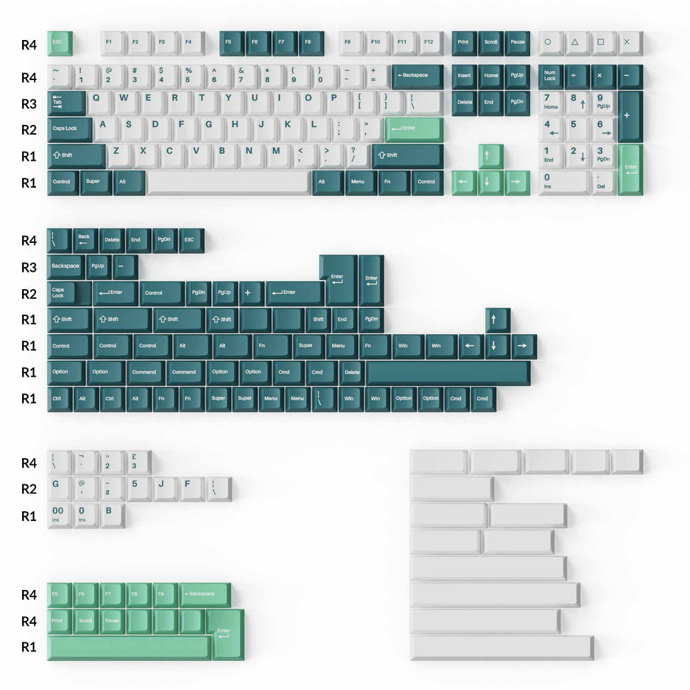 Cherry Profile Double - Shot PBT Full Set Keycaps - White Mint