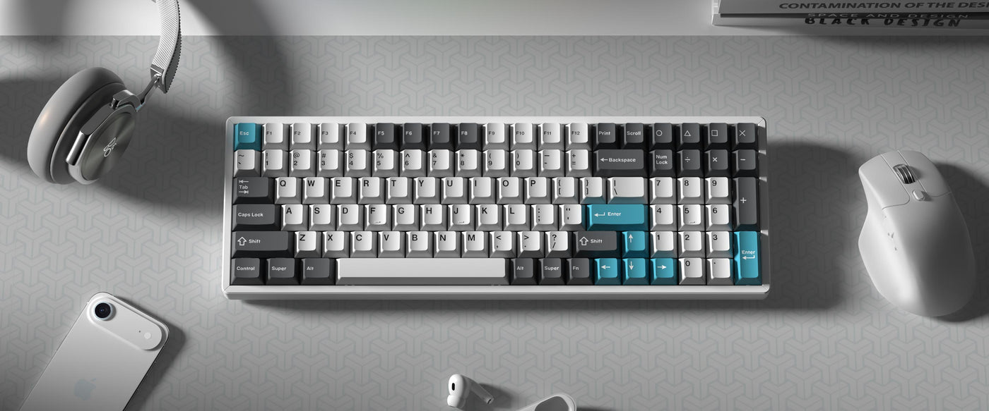 Cherry Profile Double - Shot PBT Full Set Keycaps - Grey, White, and Blue