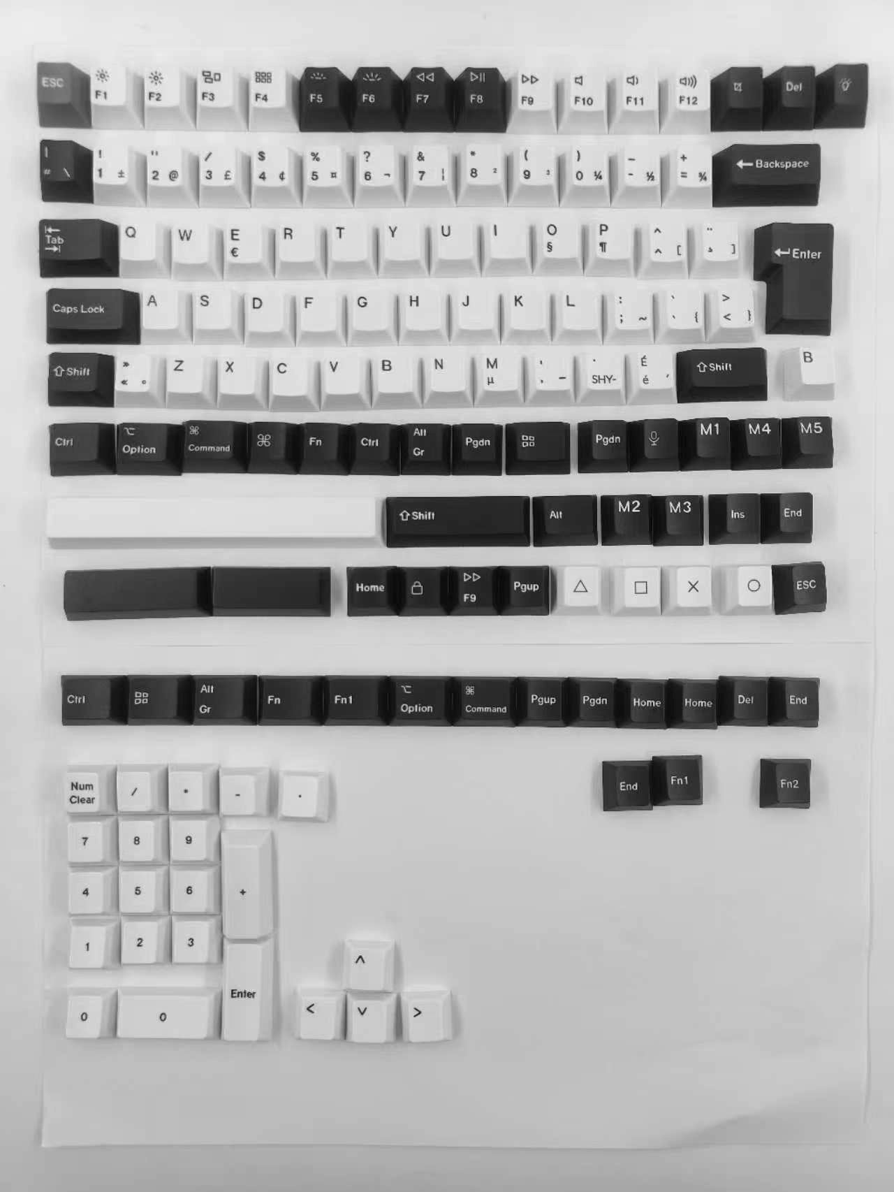 ISO Cherry Profile Dye-Sub PBT Full Set Keycap Set - Black White