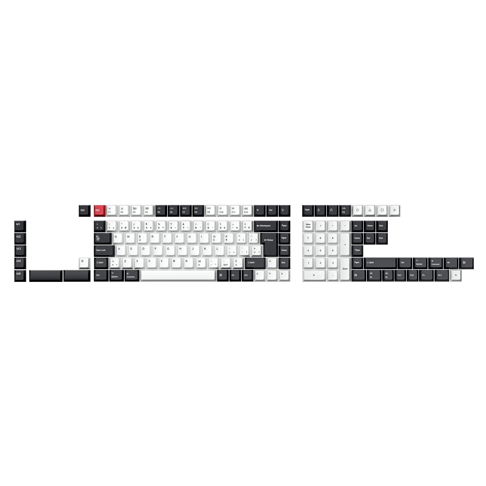 ISO Cherry Profile Dye-Sub PBT Full Set Keycap Set - Black White