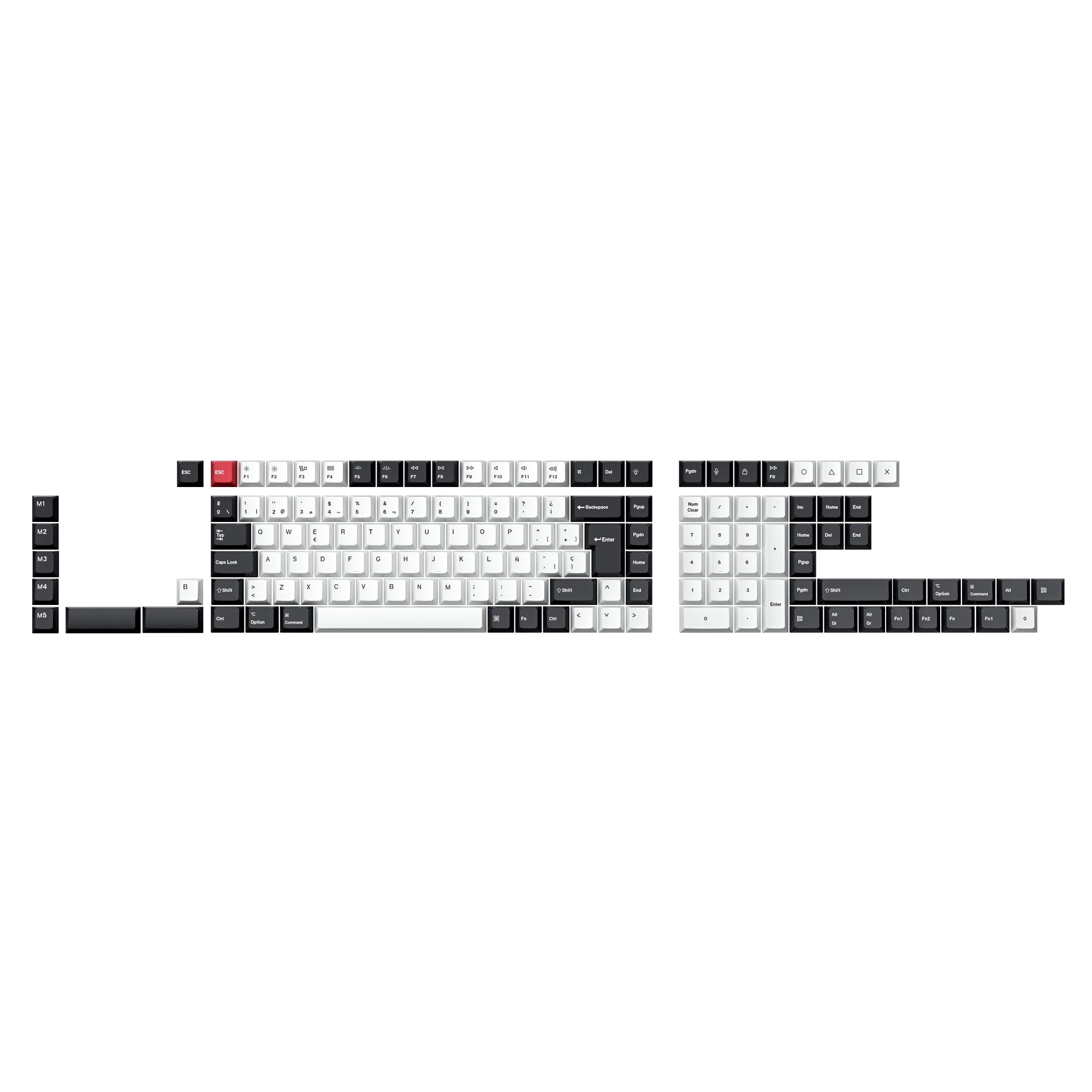 ISO Cherry Profile Dye-Sub PBT Full Set Keycap Set - Black White