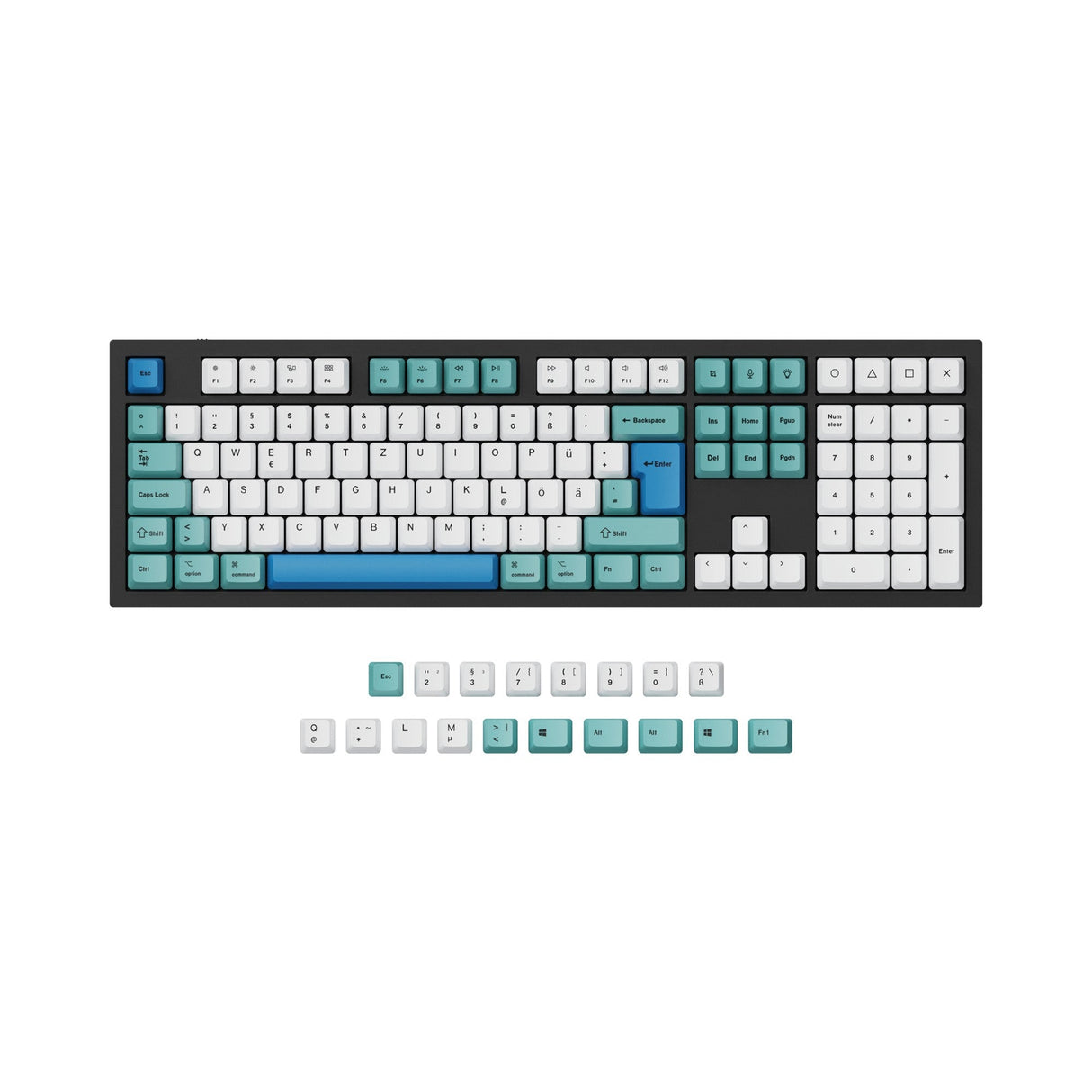 ISO ANSI OEM Dye Sub PBT German DE Layout Keycap Set Iceberg Color For Q3 Q4 Q6 K8 Keyboard