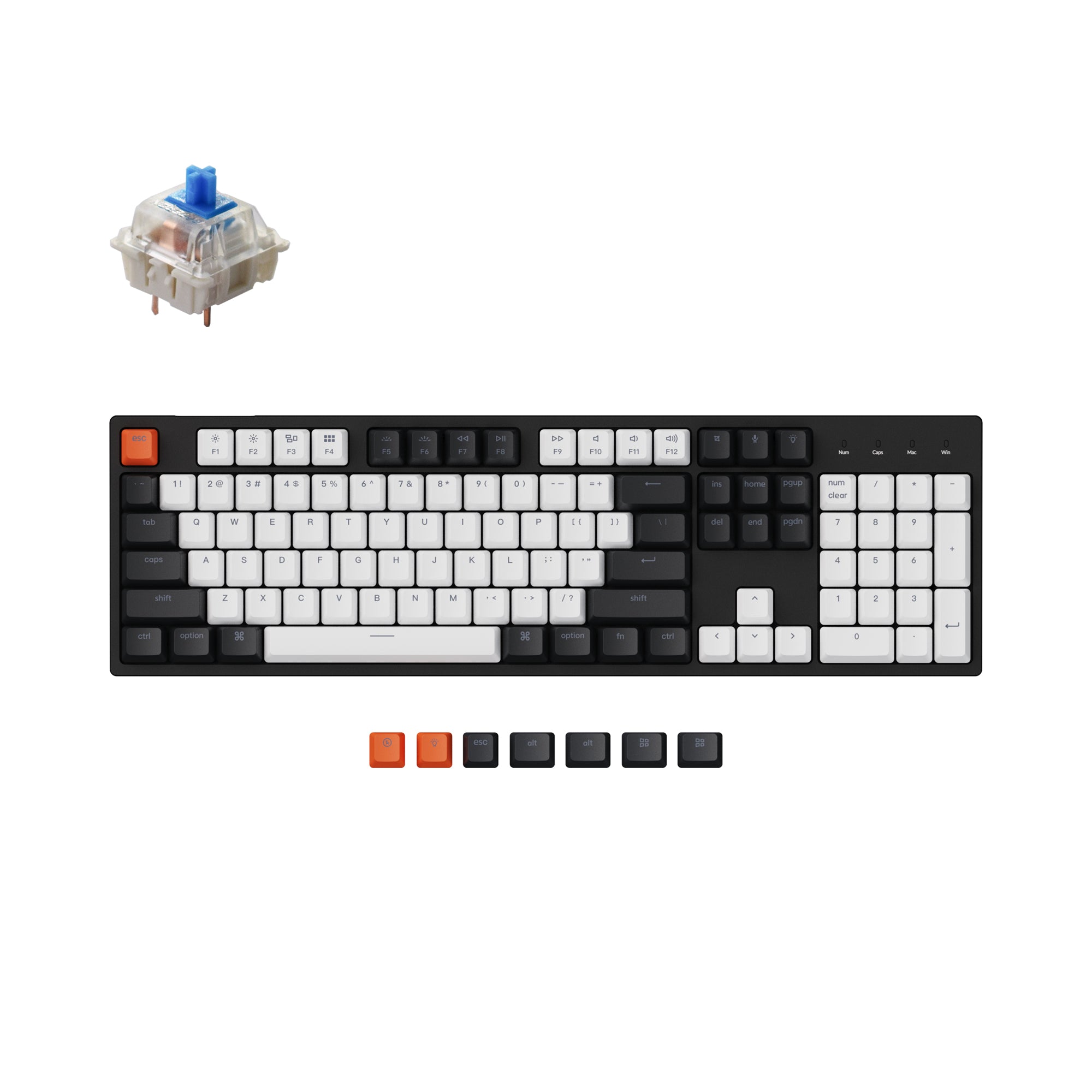 Keychron C2 hot swappable wired type c mechanical keyboard 104 keys full size layout for Mac Windows iOS Gateron switch blue