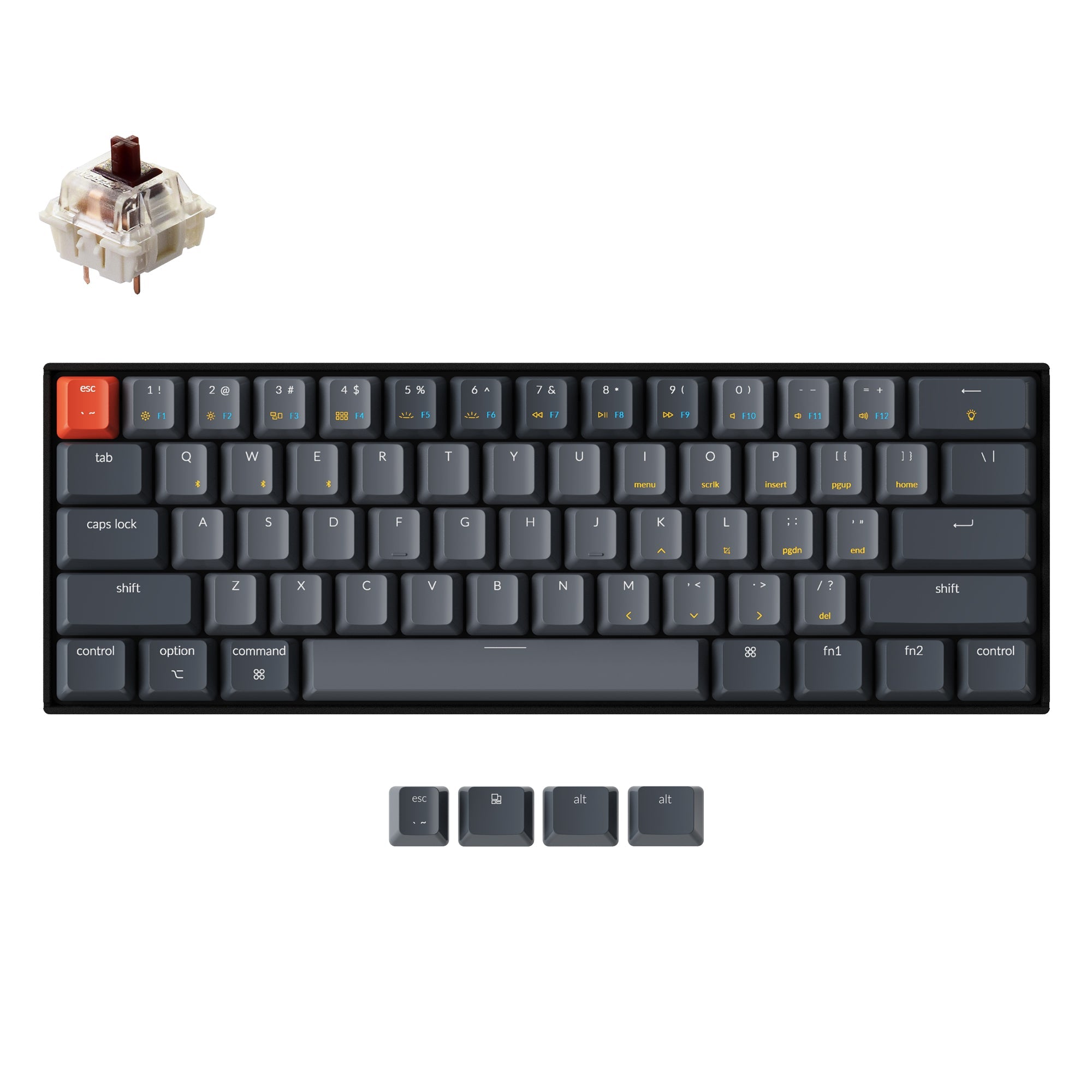 Keychron K12 60% compact hot-swappable wireless mechanical keyboard for Mac and Windows with White RGB backlight Gateron mechanical switch brown