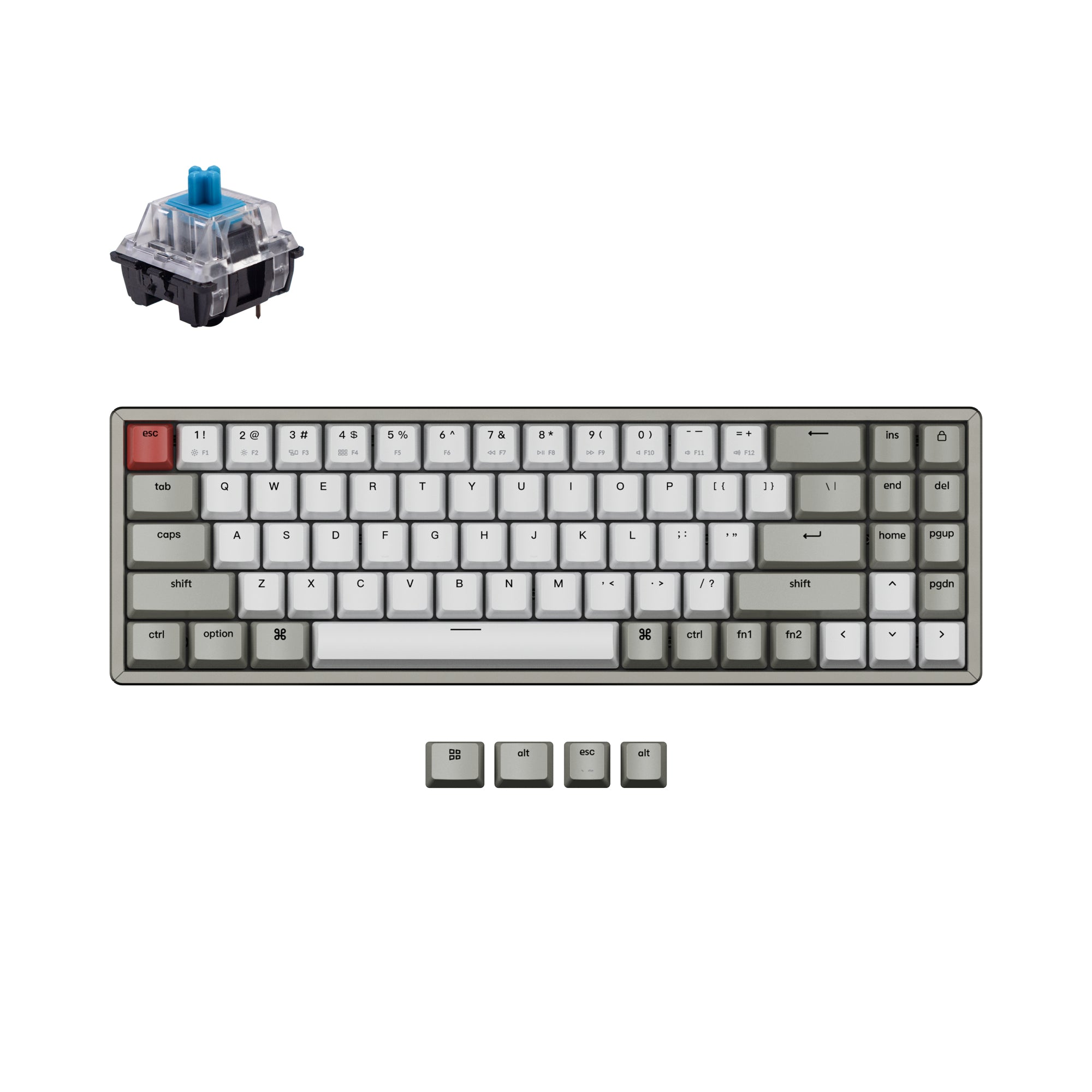 Keychron K14 70 percent layout non-backlight aluminum wireless mechanical keyboard for Mac Windows with hot-swappable Keychron mechanical blue switches compatible with Gateron Cherry Kailh and Panda switches