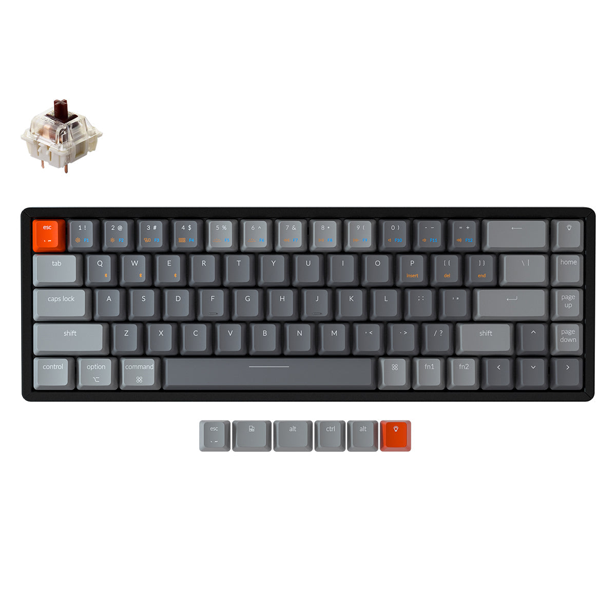 Keychron K6 hot-swappable compact 65% wireless mechanical keyboard for Mac Windows iOS Gateron switch brown with type-C RGB white backlight aluminum frame