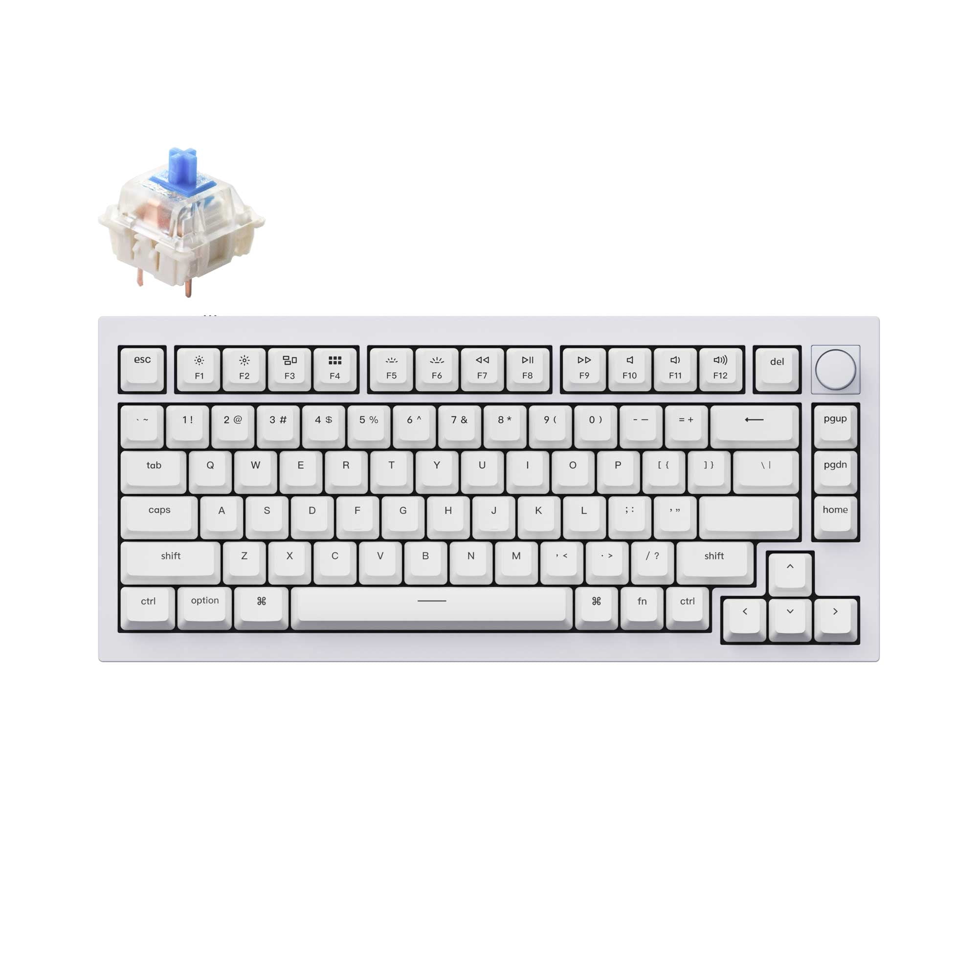 Keychron Q1 QMK VIA custom mechanical keyboard 75 percent layout full aluminum white frame knob version for Mac Windows iOS RGB backlight with hot swappable Gateron G Pro switch blue