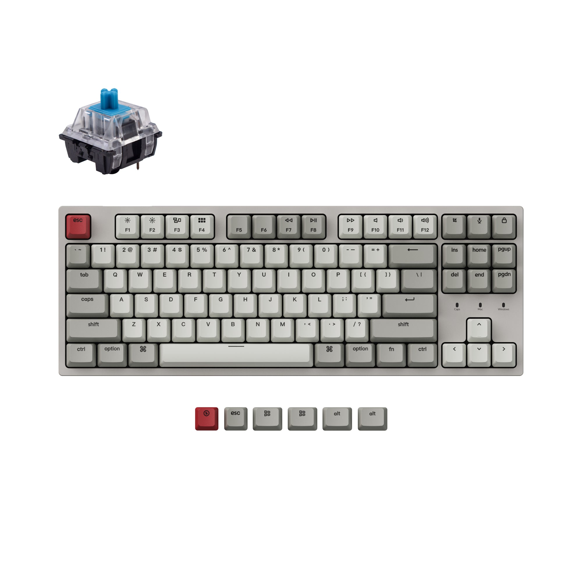Keychron C1 hot swappable wired mechanical keyboard tenkeyless layout for mac windows non backlight keychron switch blue retro style color